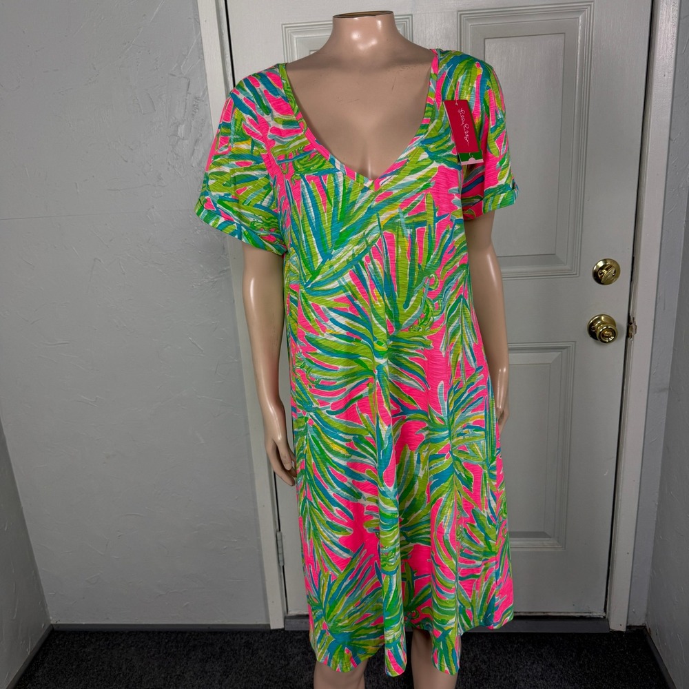 NEW Lilly Pulitzer Jessica Women's Dress XL Floral Short Sleeve Tiki Pink Y3-13